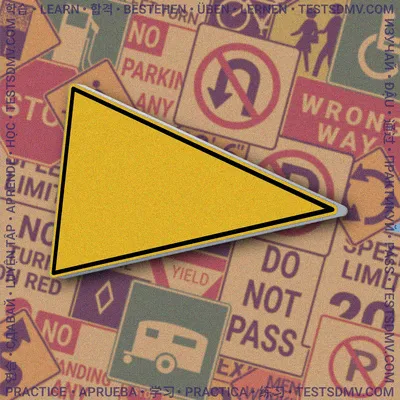 A blank, yellow, pennant-shaped sign with a black border.