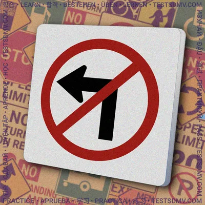 A white square sign with a black arrow pointing left, covered by a red circle with a diagonal slash through it.