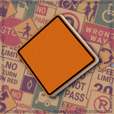 A blank, orange, diamond-shaped sign with a black border.